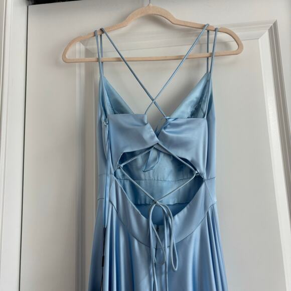 NWT leena for Mac Duggal Satin Strappy Gown 0 A Line Formal Black Tie Prom - Picture 11 of 16